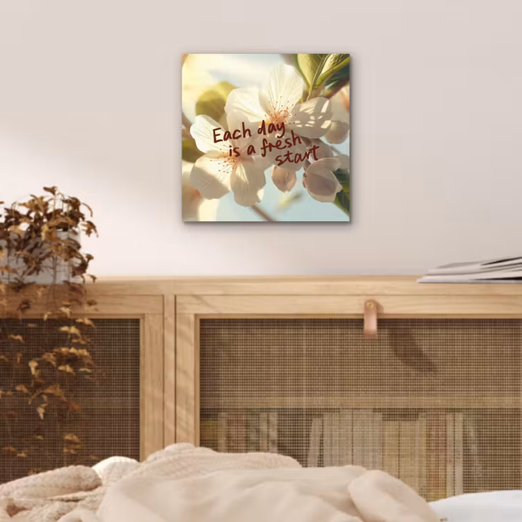 Aluminium schilderij - Bloesems - Zonlicht - Quote - Wit — 4