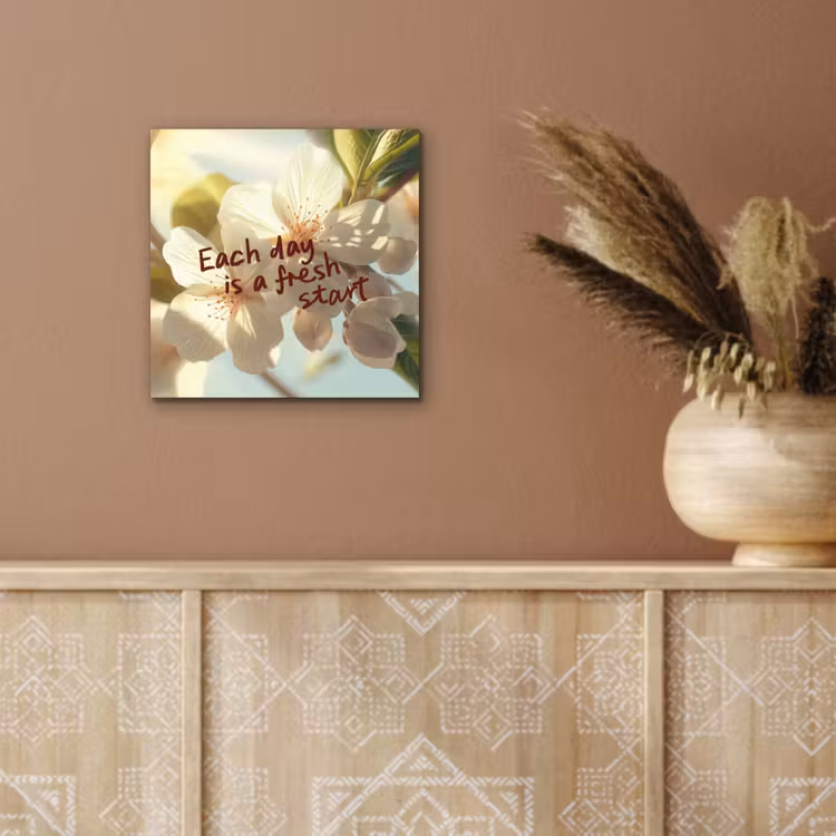 Aluminium schilderij - Bloesems - Zonlicht - Quote - Wit — 5