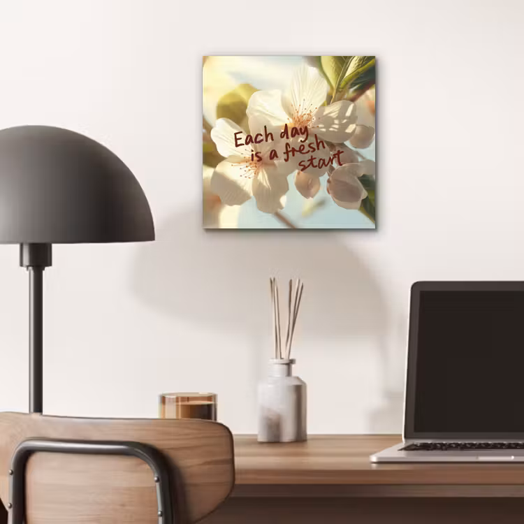 Aluminium schilderij - Bloesems - Zonlicht - Quote - Wit — 6