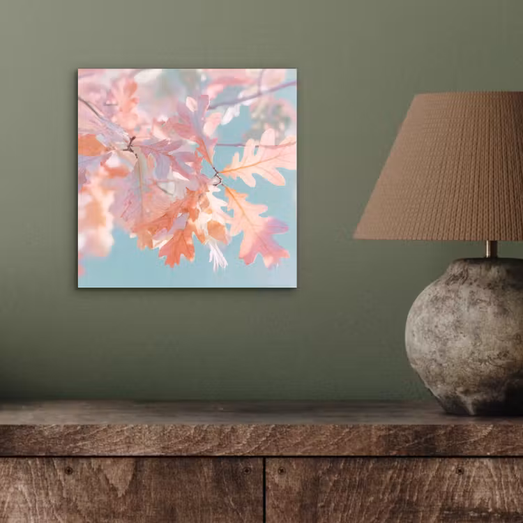 Aluminium schilderij - Eikenbladeren - Takken - Roze — 3