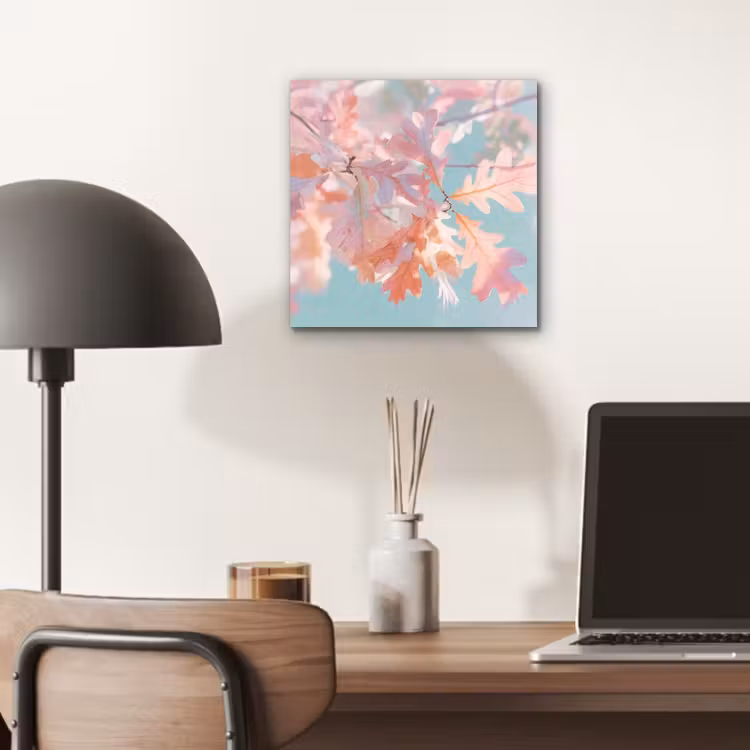 Aluminium schilderij - Eikenbladeren - Takken - Roze — 6