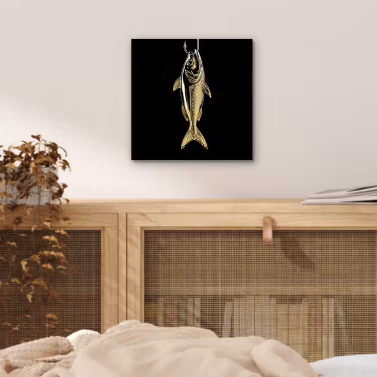 Aluminium schilderij - Goud - Vis - Haak - Zwart — 4