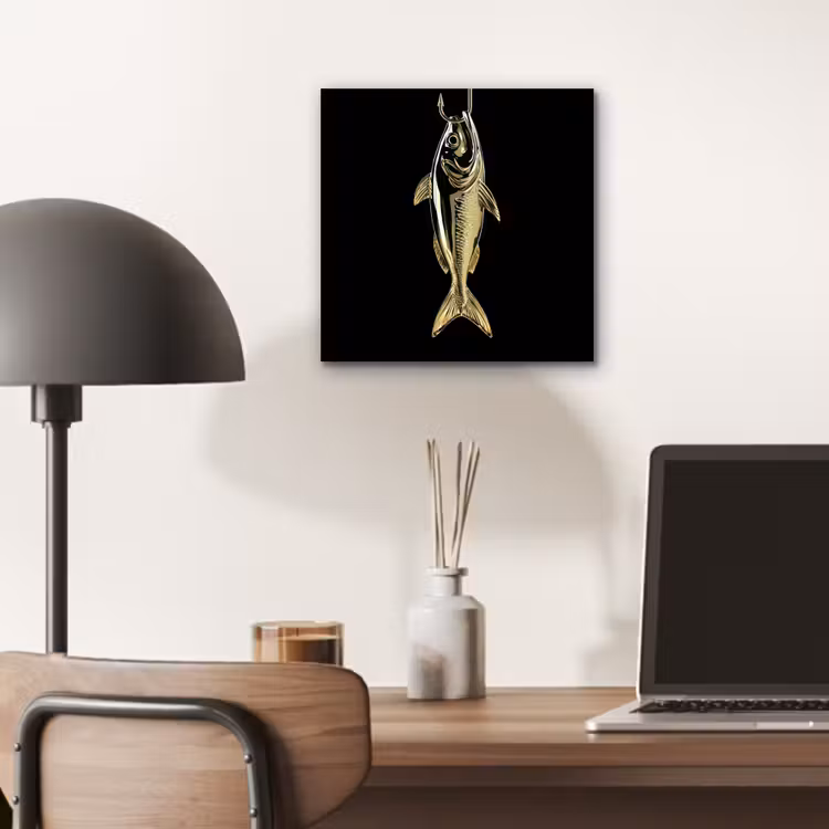 Aluminium schilderij - Goud - Vis - Haak - Zwart — 6
