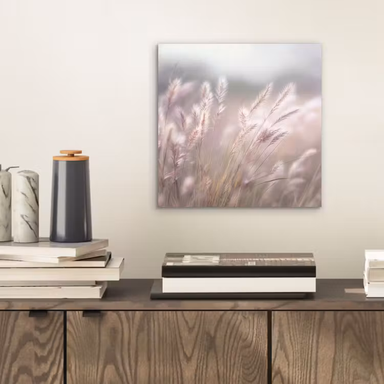 Aluminium schilderij - Graspluimen - Wind - Beige - Mistig — 2