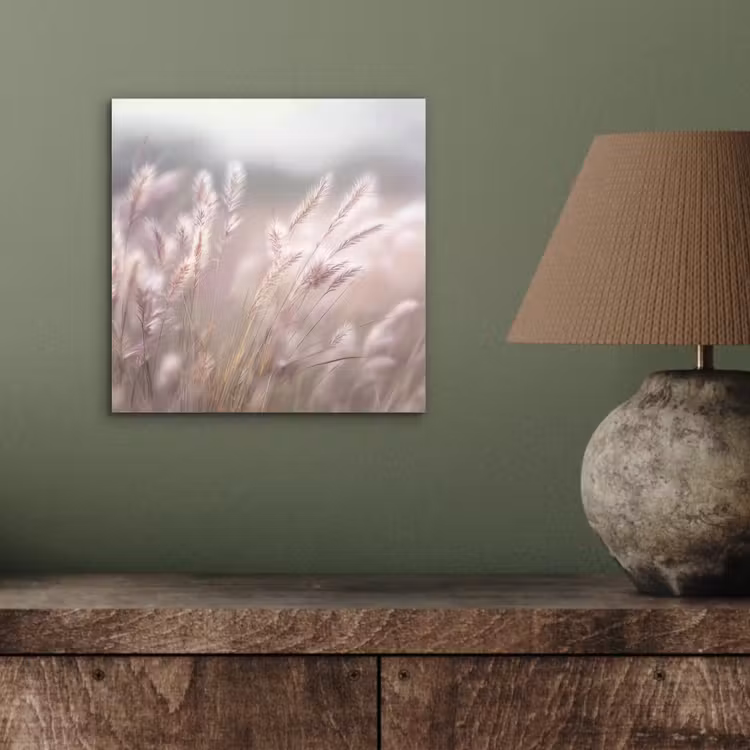 Aluminium schilderij - Graspluimen - Wind - Beige - Mistig — 3