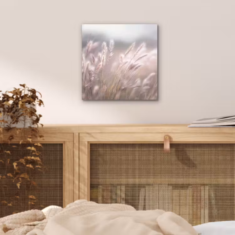 Aluminium schilderij - Graspluimen - Wind - Beige - Mistig — 4