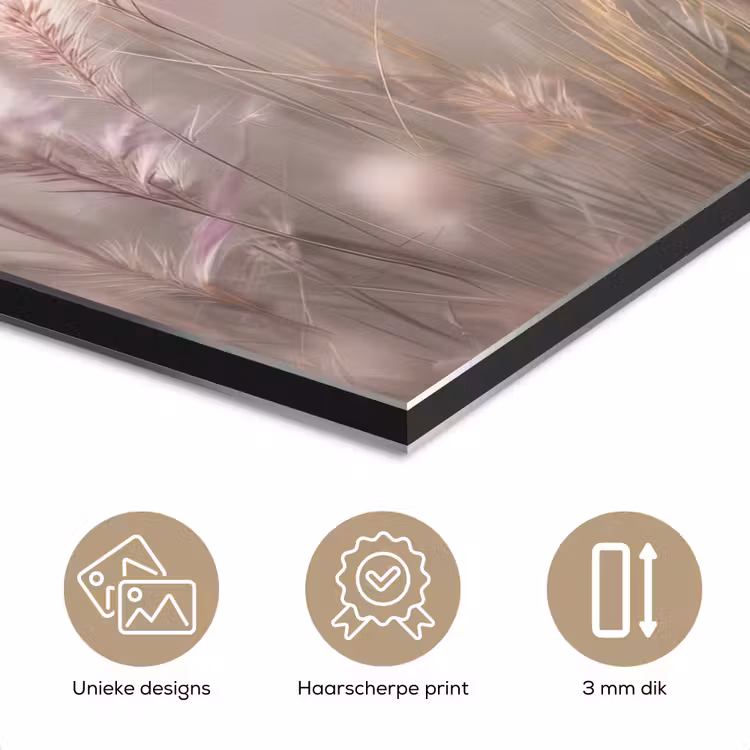 Aluminium schilderij - Graspluimen - Wind - Beige - Mistig — 7