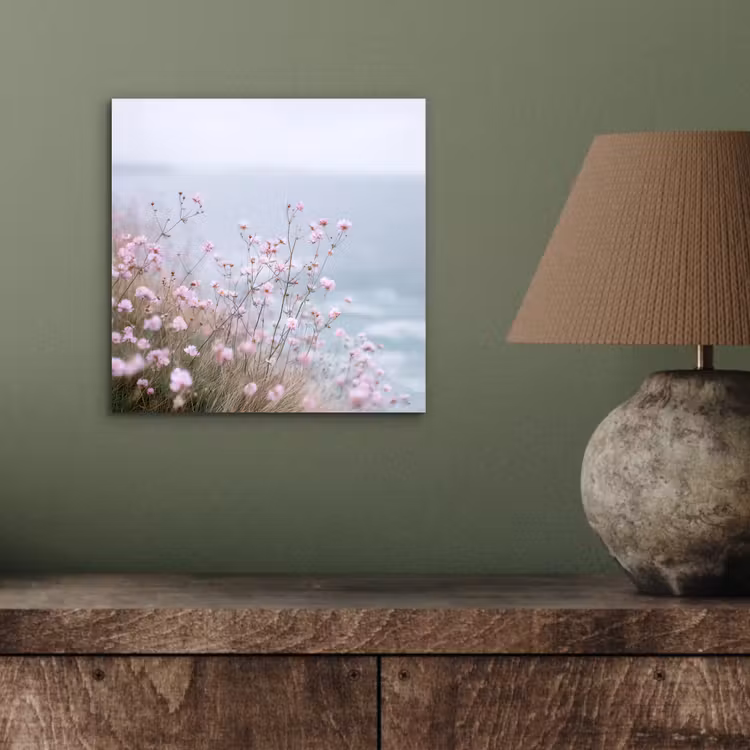 Aluminium schilderij - Klif - Bloemen - Zee - Roze — 3