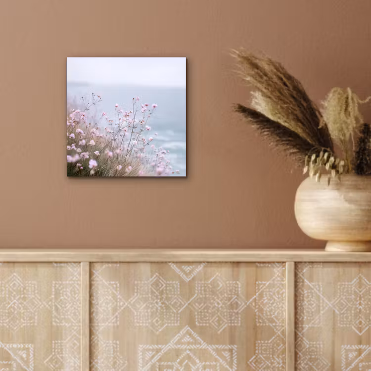 Aluminium schilderij - Klif - Bloemen - Zee - Roze — 5