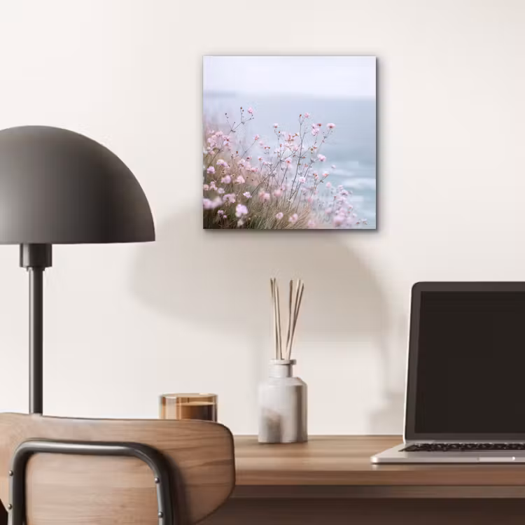 Aluminium schilderij - Klif - Bloemen - Zee - Roze — 6