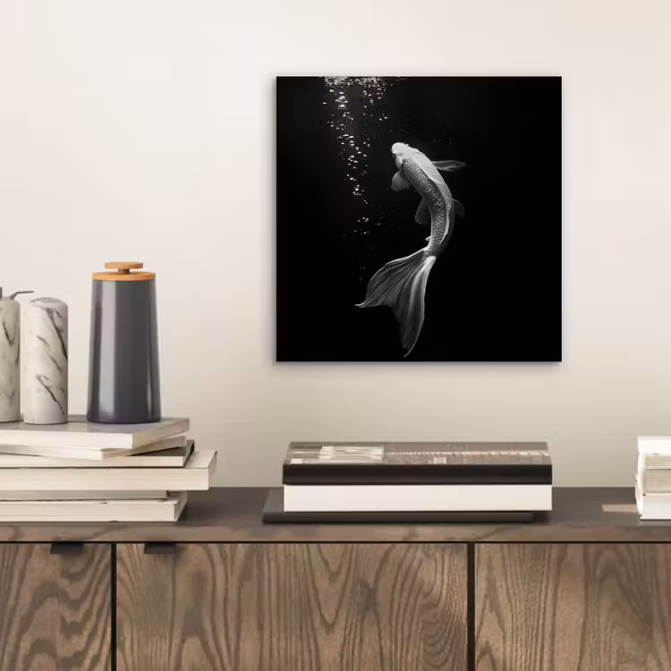 Aluminium schilderij - Koi - Vis - Wit - Zwart — 2