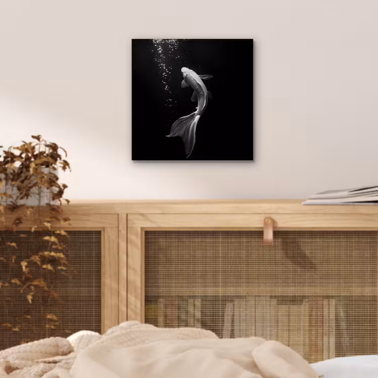 Aluminium schilderij - Koi - Vis - Wit - Zwart — 4