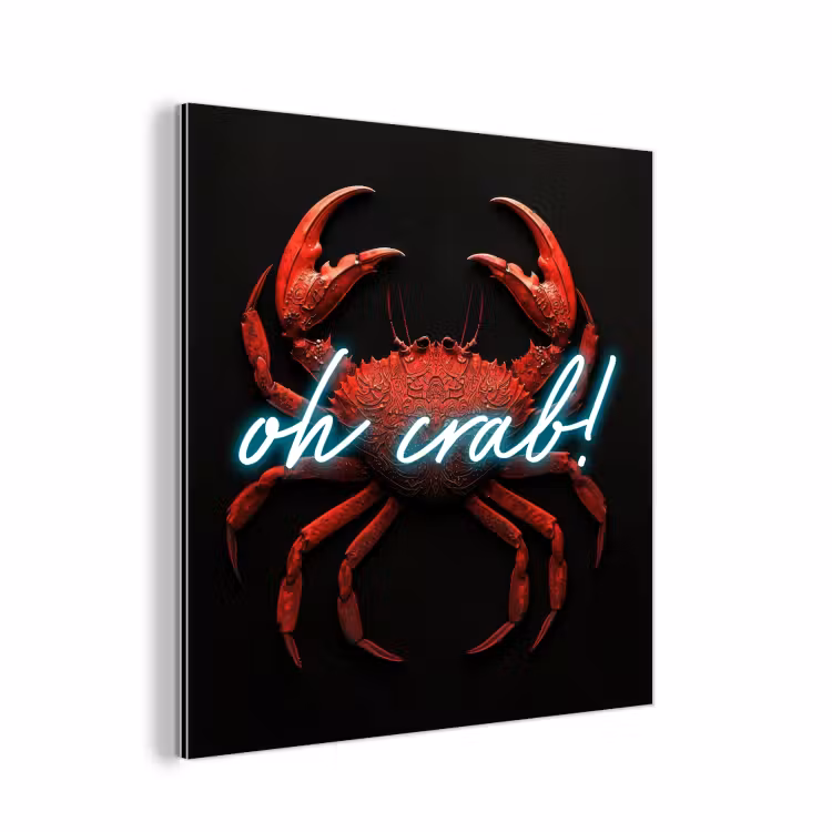 Aluminium schilderij - Krab - Rood - Neon - Quote — 1