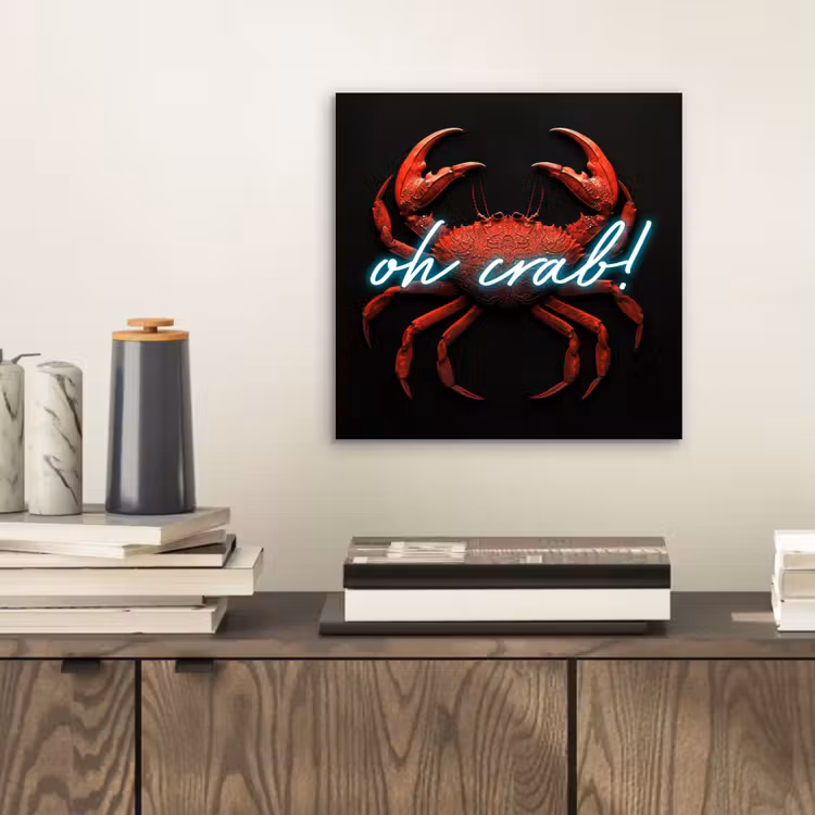 Aluminium schilderij - Krab - Rood - Neon - Quote — 2