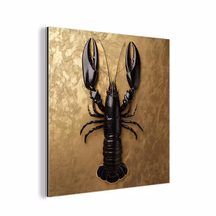 Aluminium schilderij - Kreeft - Zwart - Goud - Luxe — 1
