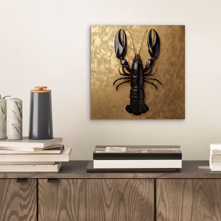 Aluminium schilderij - Kreeft - Zwart - Goud - Luxe — 2