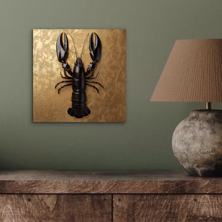 Aluminium schilderij - Kreeft - Zwart - Goud - Luxe — 3