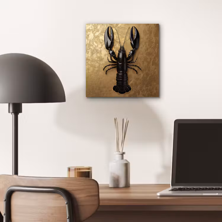 Aluminium schilderij - Kreeft - Zwart - Goud - Luxe — 6