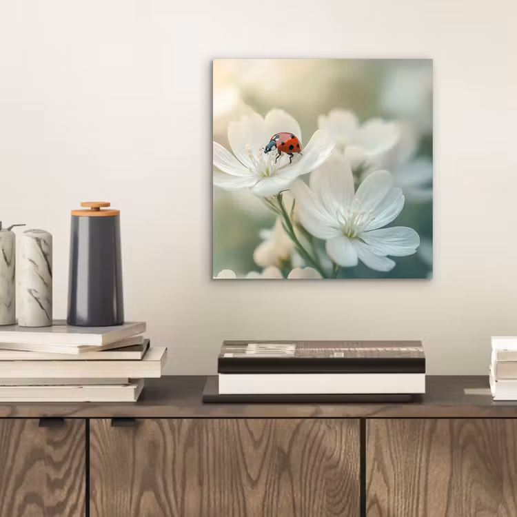 Aluminium schilderij - Lieveheersbeestje - Bloemen - Wit — 2