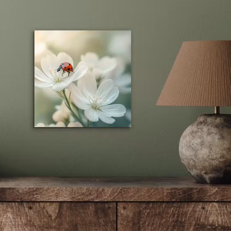 Aluminium schilderij - Lieveheersbeestje - Bloemen - Wit — 3