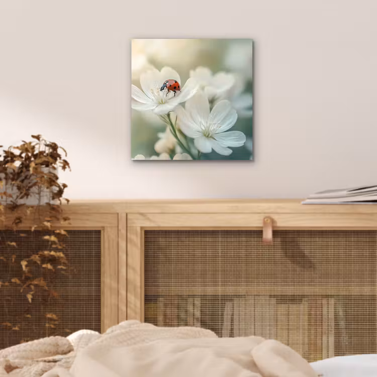 Aluminium schilderij - Lieveheersbeestje - Bloemen - Wit — 4