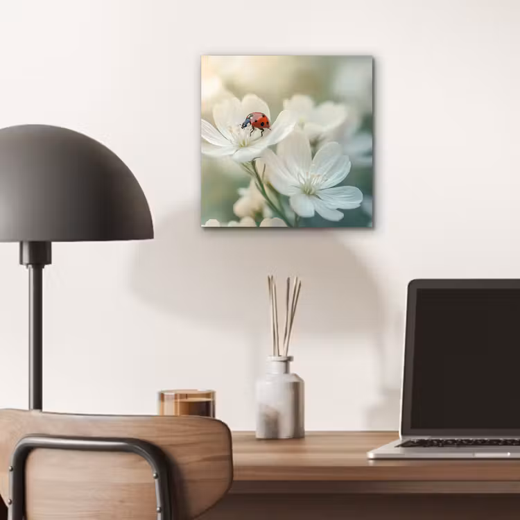 Aluminium schilderij - Lieveheersbeestje - Bloemen - Wit — 6