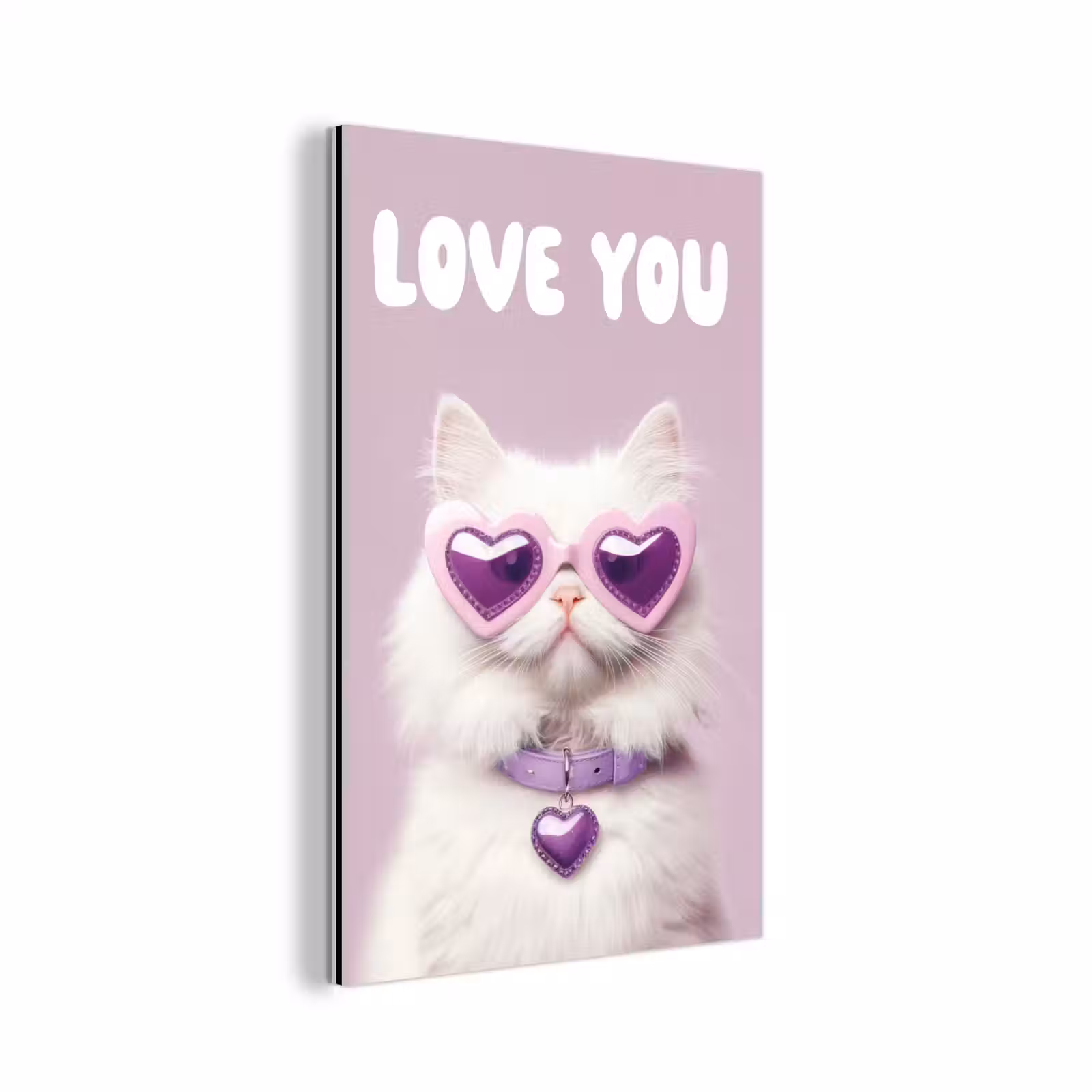 Aluminium schilderij - Kat - Love - Paars - Valentijn — 1
