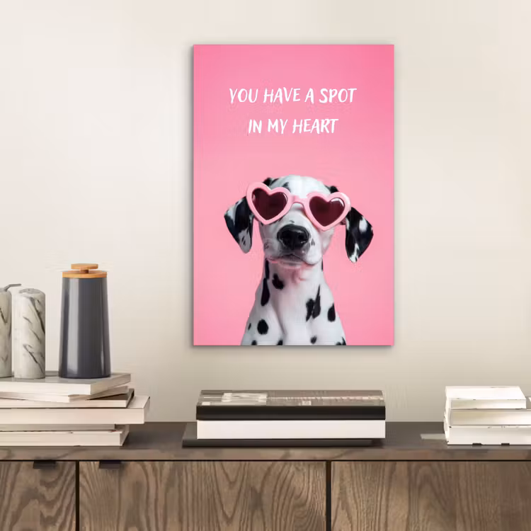 Aluminium schilderij - Hartjes - Hond - Valentijn - Roze — 2