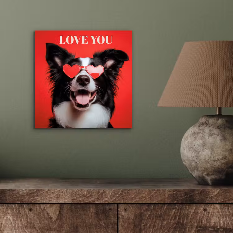 Aluminium schilderij - Hond - Hartjesbril - Loveyou - Rood — 3