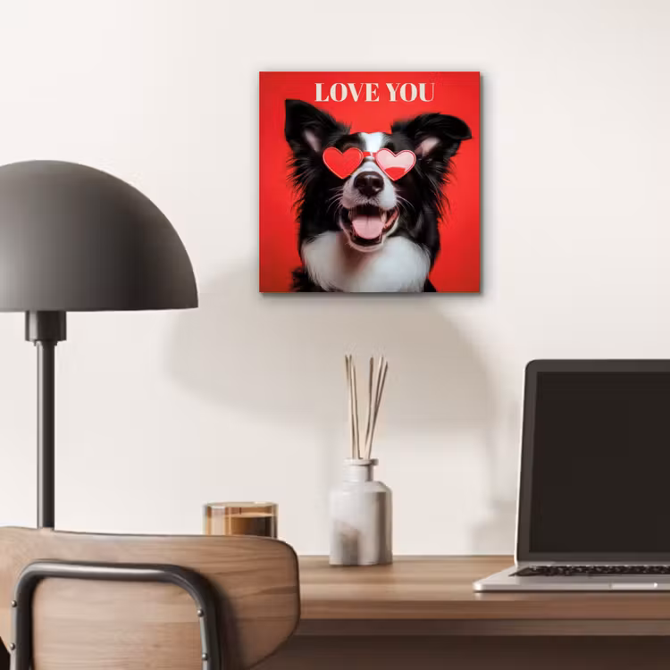 Aluminium schilderij - Hond - Hartjesbril - Loveyou - Rood — 6