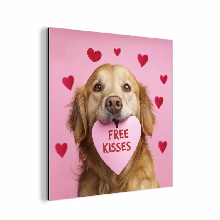 Aluminium schilderij - Hond - Kiss- Valentijn - Hartjes — 1