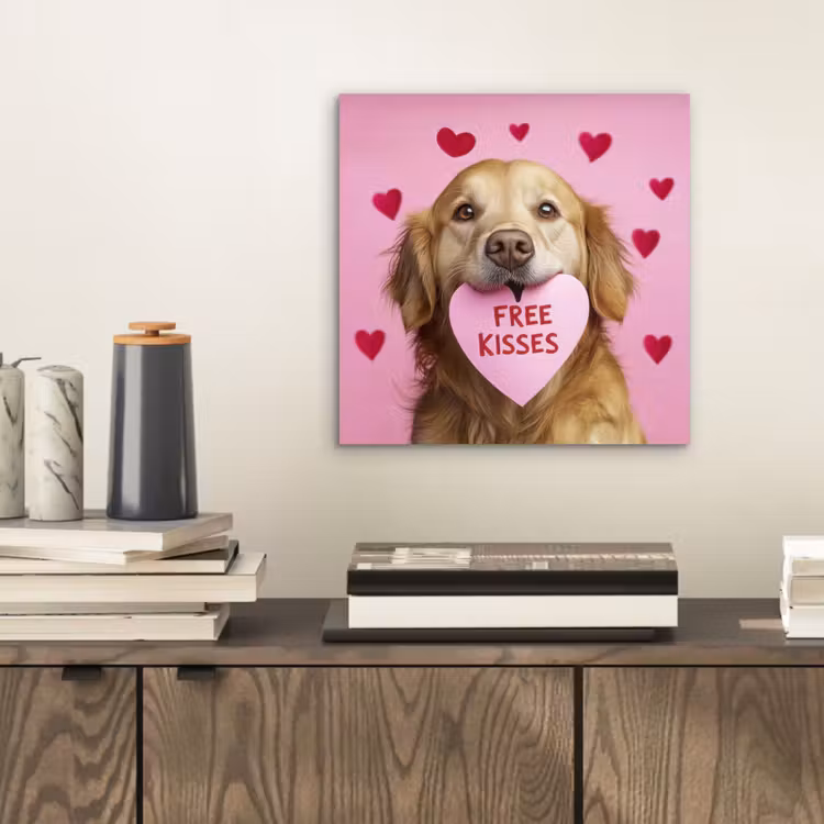 Aluminium schilderij - Hond - Kiss- Valentijn - Hartjes — 2