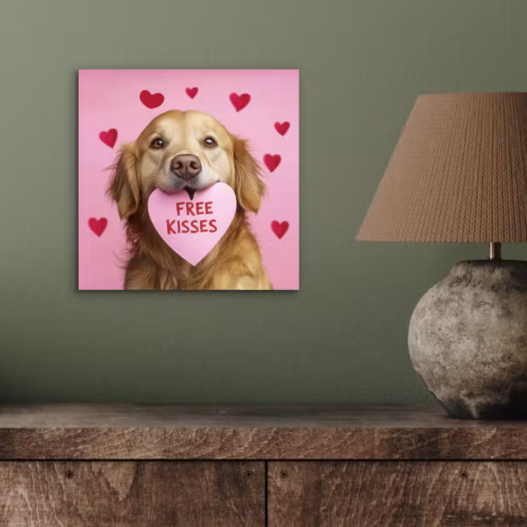 Aluminium schilderij - Hond - Kiss- Valentijn - Hartjes — 3