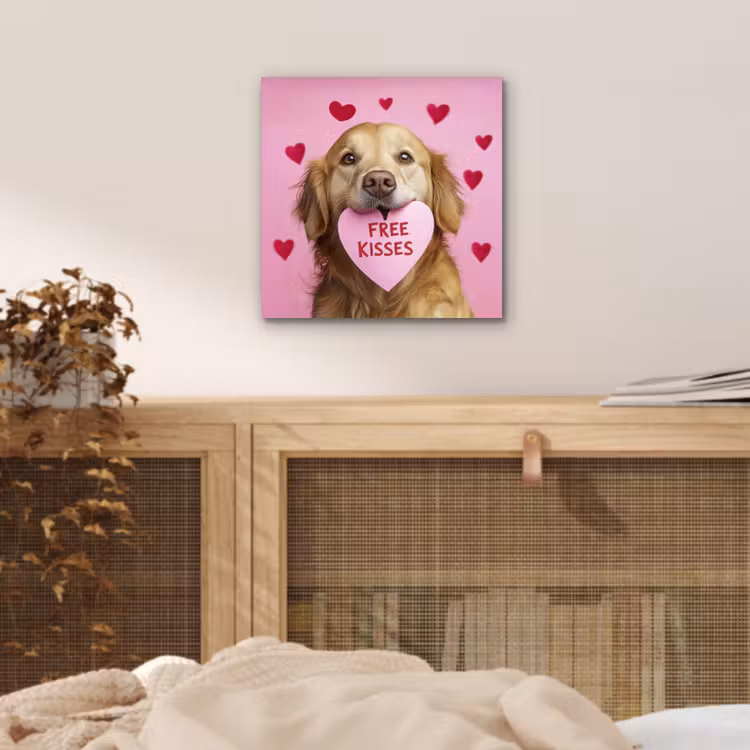 Aluminium schilderij - Hond - Kiss- Valentijn - Hartjes — 4