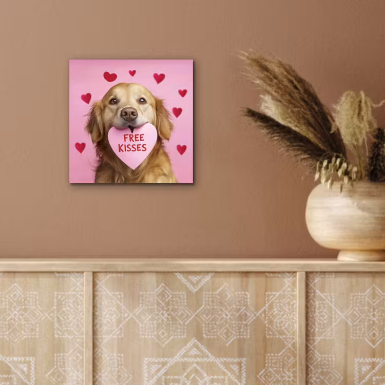 Aluminium schilderij - Hond - Kiss- Valentijn - Hartjes — 5