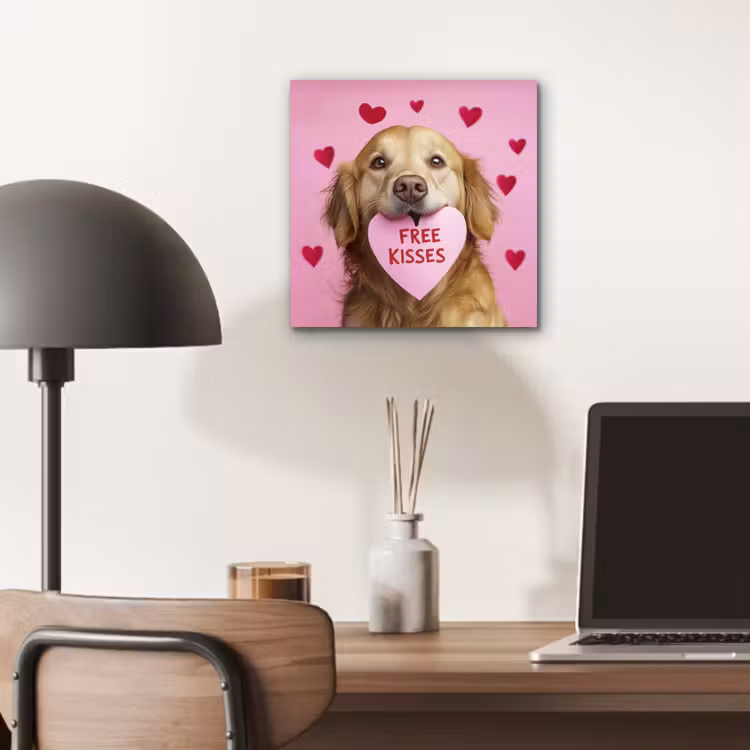 Aluminium schilderij - Hond - Kiss- Valentijn - Hartjes — 6