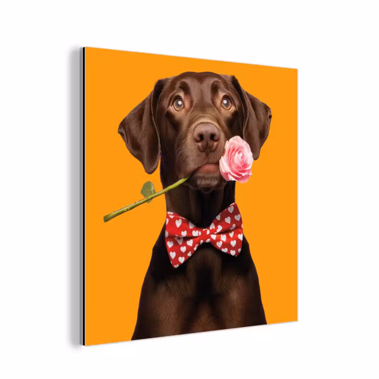 Aluminium schilderij - Hond - Oranje - Roos - Valentijn — 1