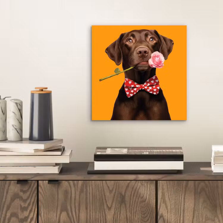 Aluminium schilderij - Hond - Oranje - Roos - Valentijn — 2