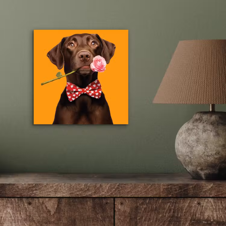 Aluminium schilderij - Hond - Oranje - Roos - Valentijn — 3