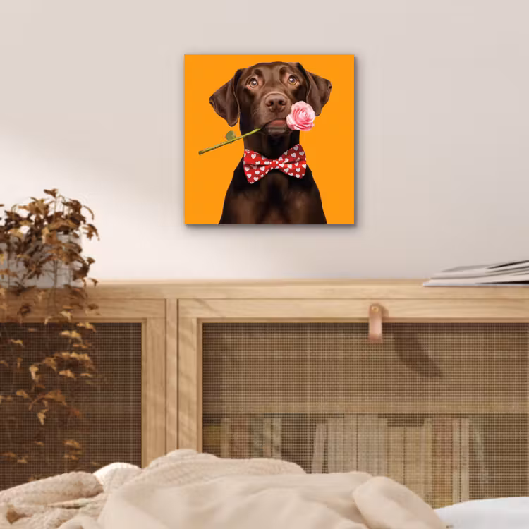 Aluminium schilderij - Hond - Oranje - Roos - Valentijn — 4