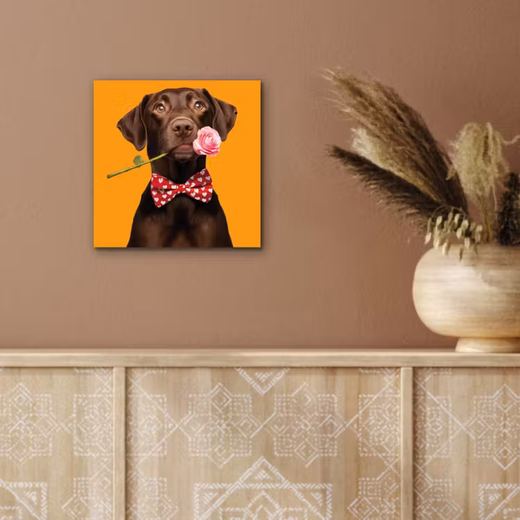 Aluminium schilderij - Hond - Oranje - Roos - Valentijn — 5