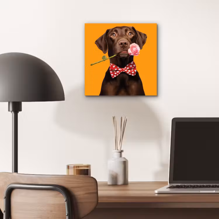 Aluminium schilderij - Hond - Oranje - Roos - Valentijn — 6