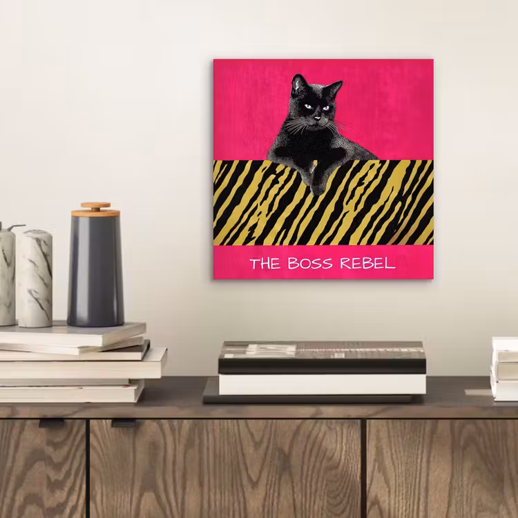 Aluminium schilderij - Kat - Baas - Roze - Tijgerprint — 2