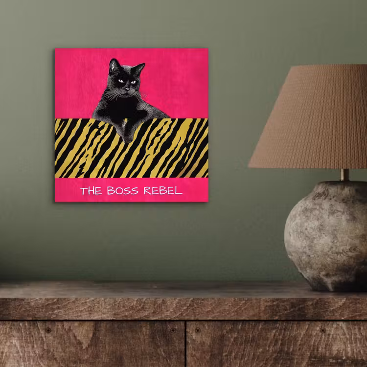 Aluminium schilderij - Kat - Baas - Roze - Tijgerprint — 3