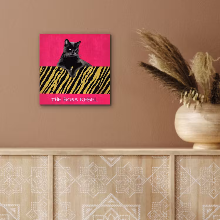 Aluminium schilderij - Kat - Baas - Roze - Tijgerprint — 5