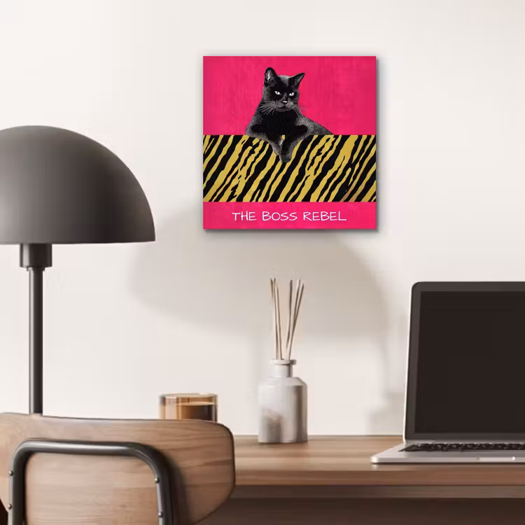 Aluminium schilderij - Kat - Baas - Roze - Tijgerprint — 6