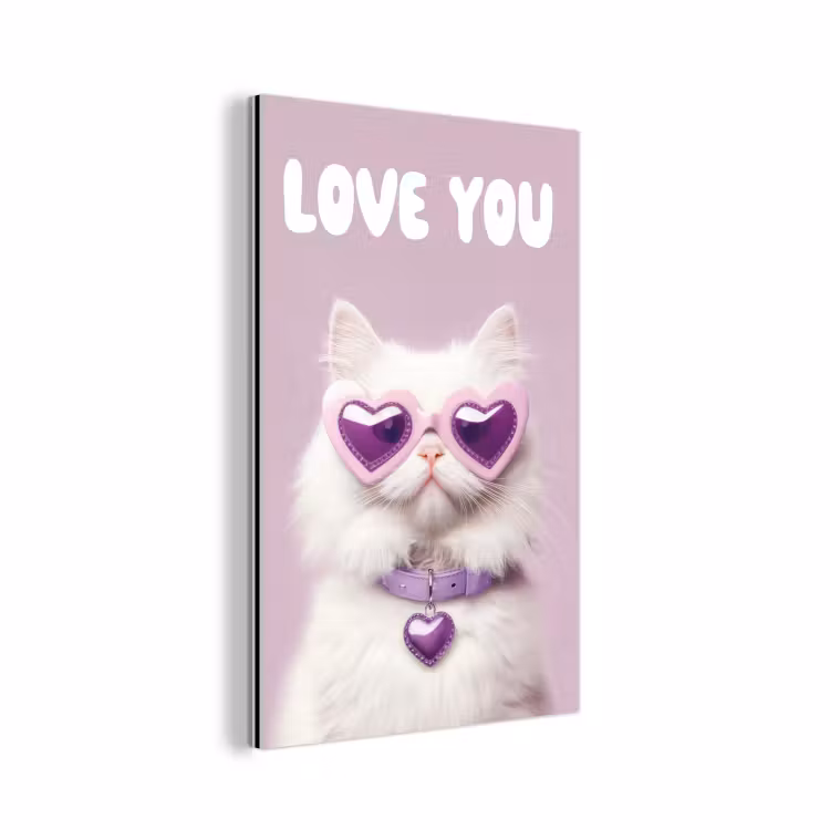 Aluminium schilderij - Kat - Love - Paars - Valentijn — 1