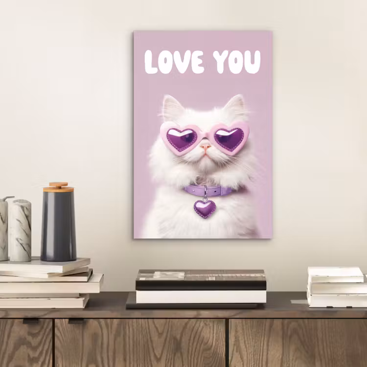 Aluminium schilderij - Kat - Love - Paars - Valentijn — 2