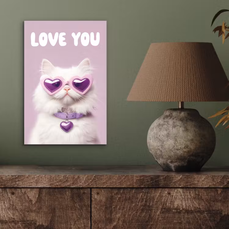 Aluminium schilderij - Kat - Love - Paars - Valentijn — 3
