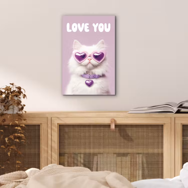 Aluminium schilderij - Kat - Love - Paars - Valentijn — 4